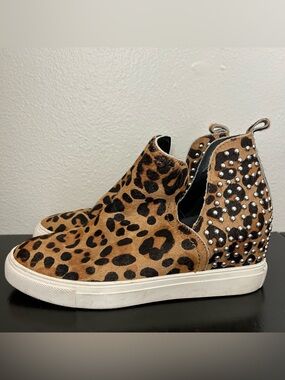 Steven By Steve Madden Real Fur Studded Slip On Sneakers Women’s 6.5 Leopard Y2K